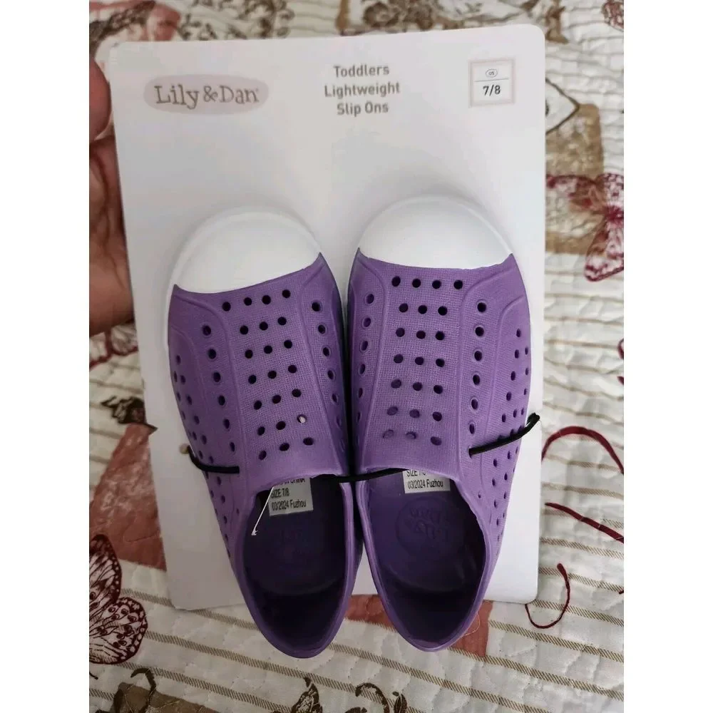 Lily & Dan Girl's Lightweight Slip On Water Shoes Beach Pool Sandals  Purple 7/8